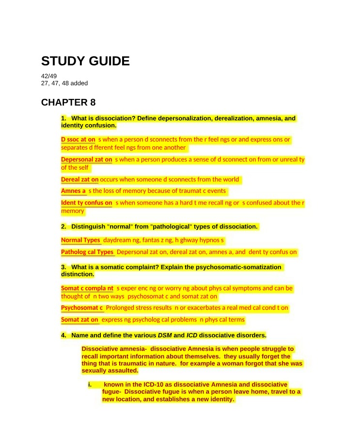 Dissociation and Somatic Complaints