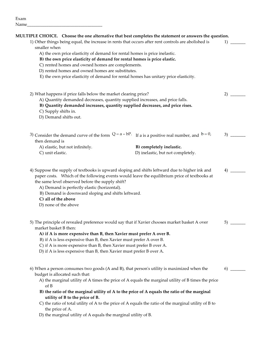 Midterm Exam for Economics