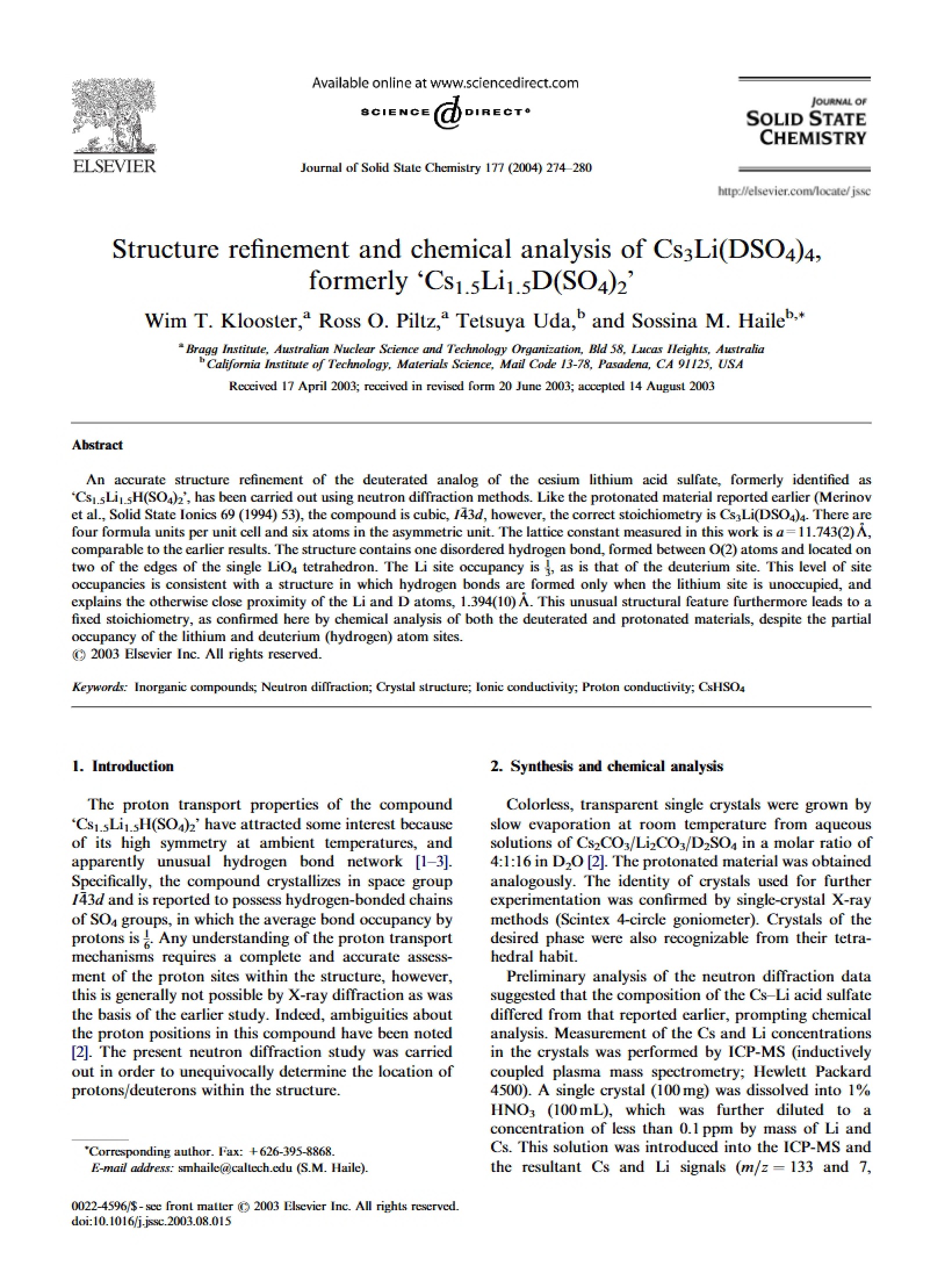 Chemical Analysis and Structure Refinement