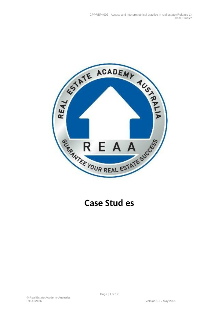 Case Studies on Ethical Practice in Real Estate (CPPREP4002)