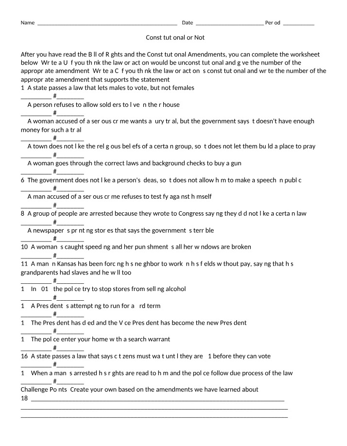 Worksheet - Constitutional or Not