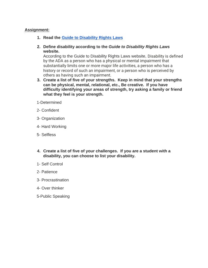 Assignment - Understanding Disability Rights Laws