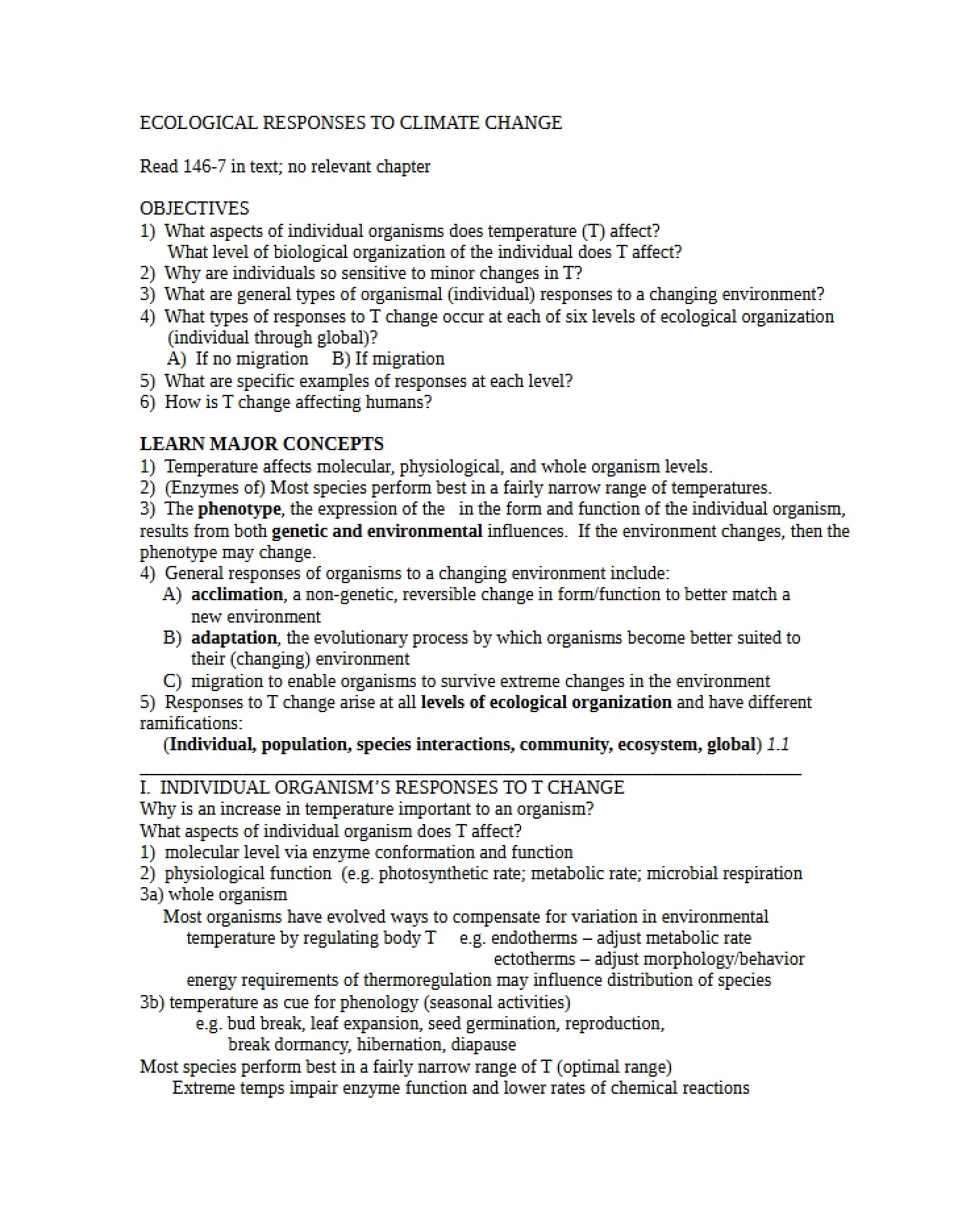 Climate Change Ecological Responses
