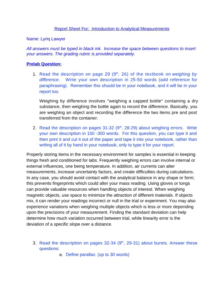 Weighing by Difference - Analytical Measurements Lab Report