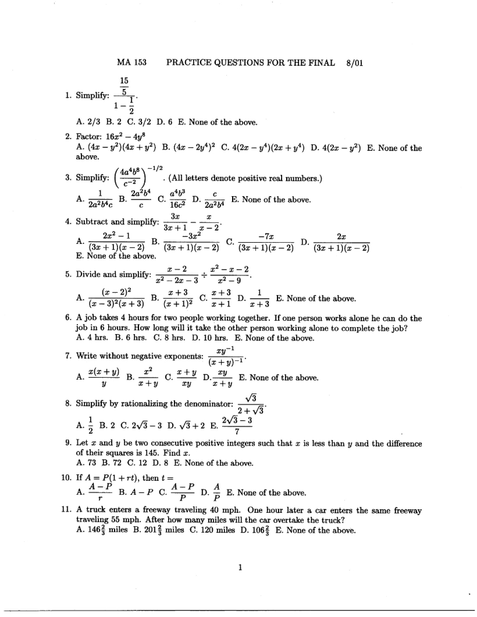 Final Exam Practice Problems