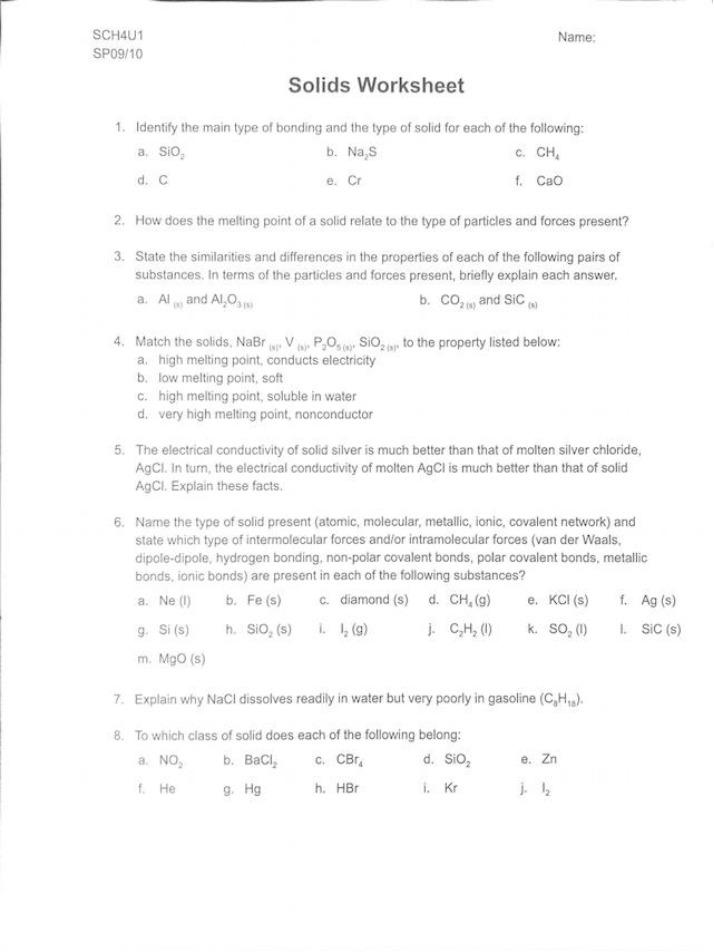 Worksheet on Solids