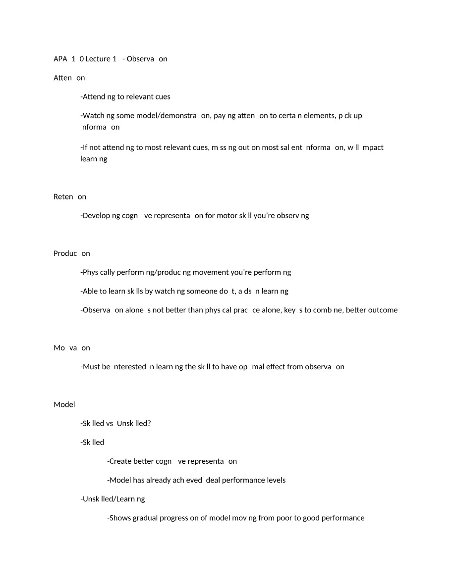 Observation - APA2120 Lecture 17