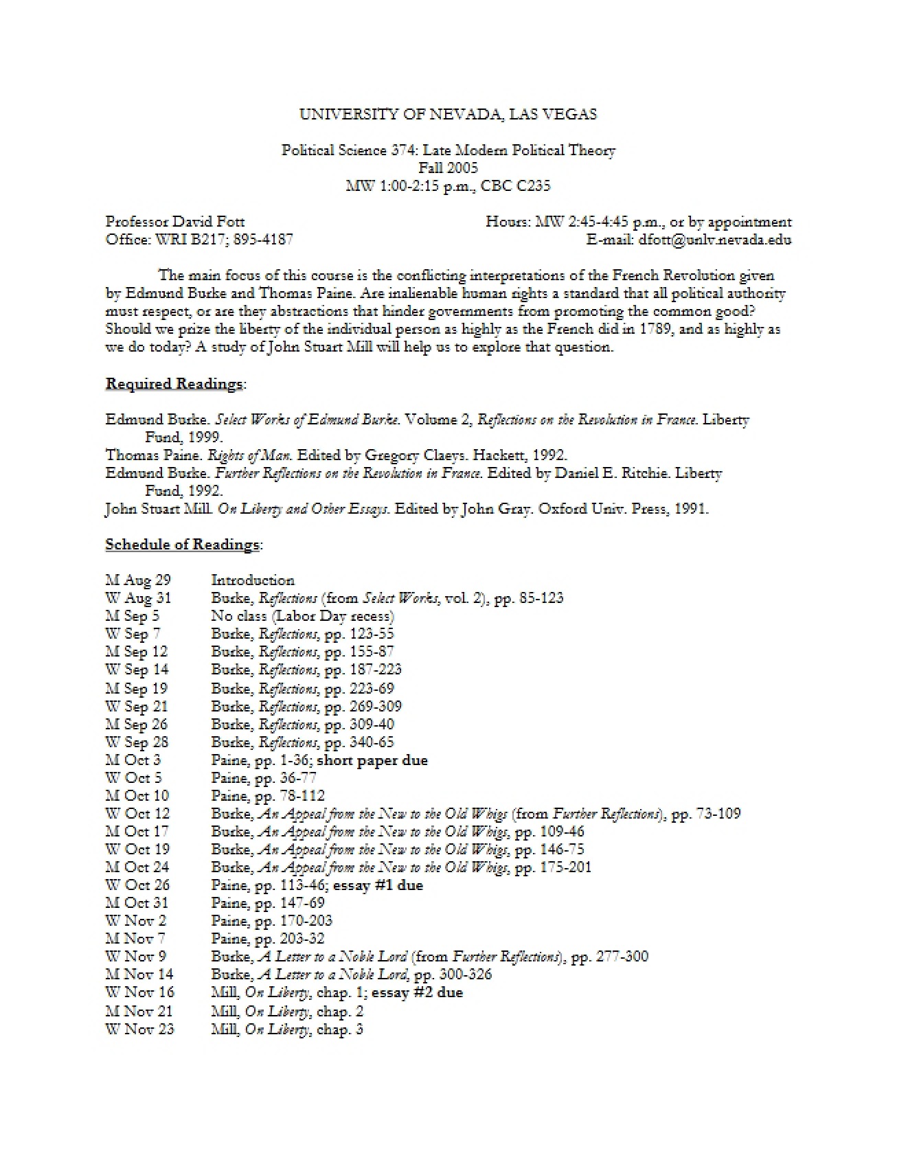 Late Modern Political Theory Syllabus