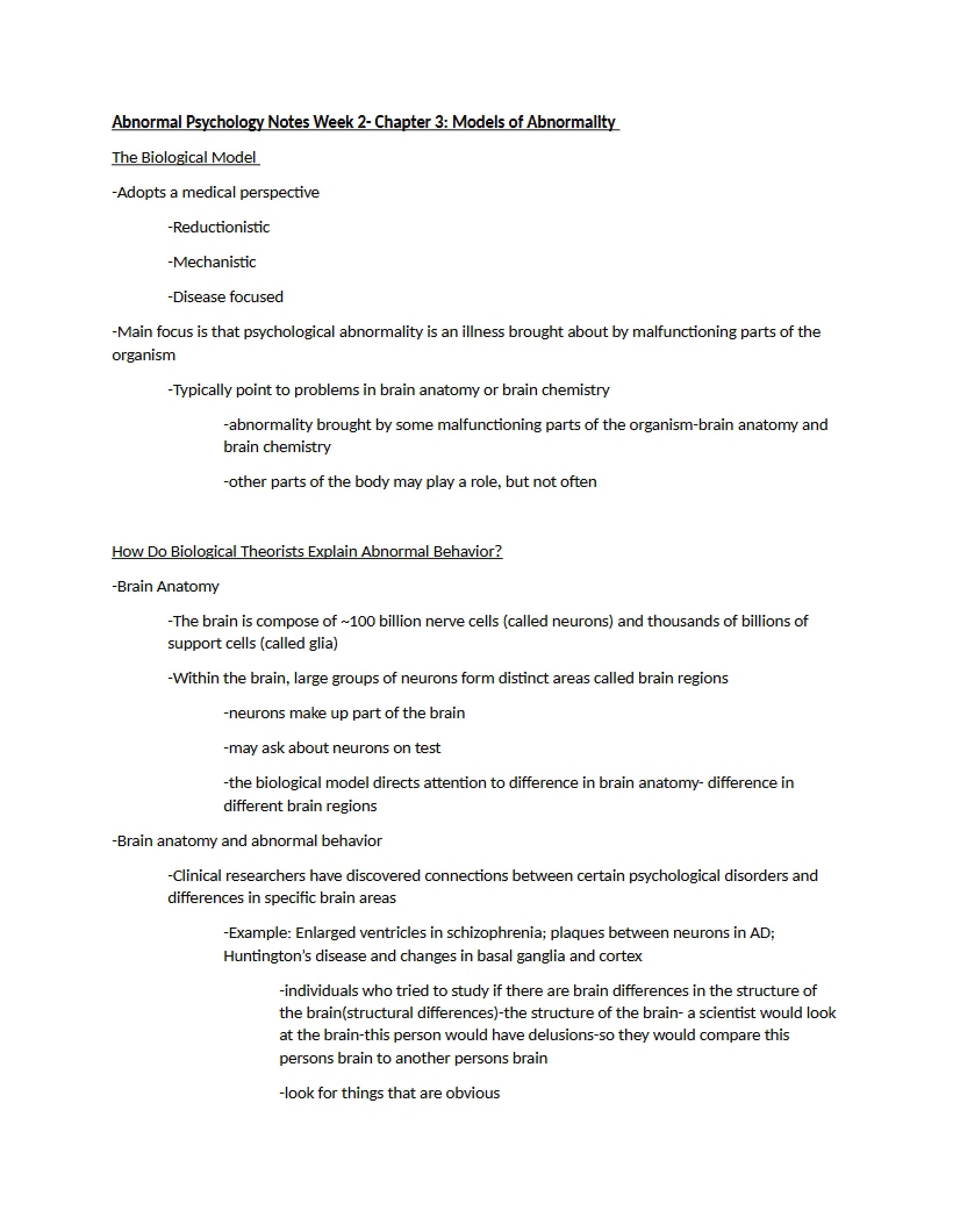 Week 2 Notes Abnormal Psychology