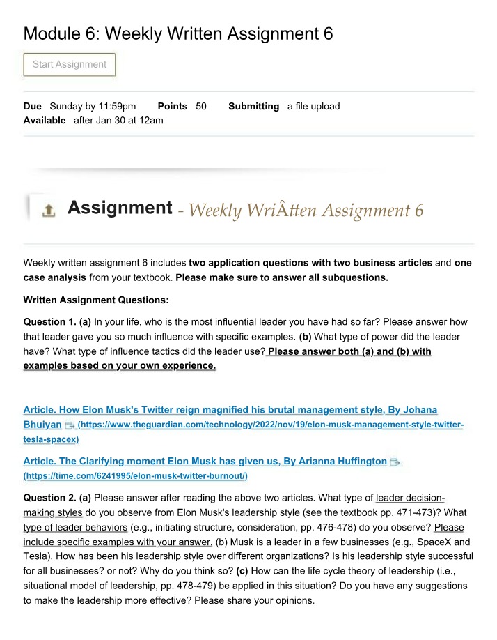 Weekly Written Assignment 6 for Module 6