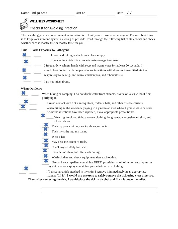 Infection Avoidance Checklist