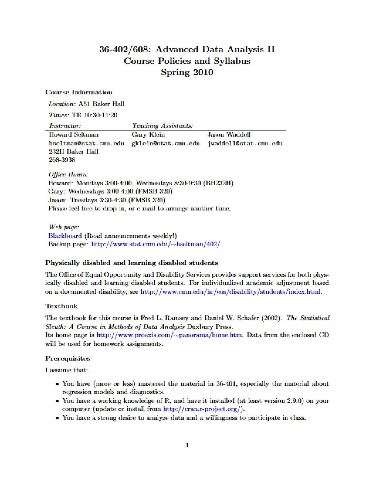 Advanced Data Analysis Syllabus