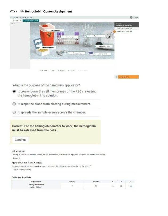 Week 5 Assignment - Hemoglobin Content Lab