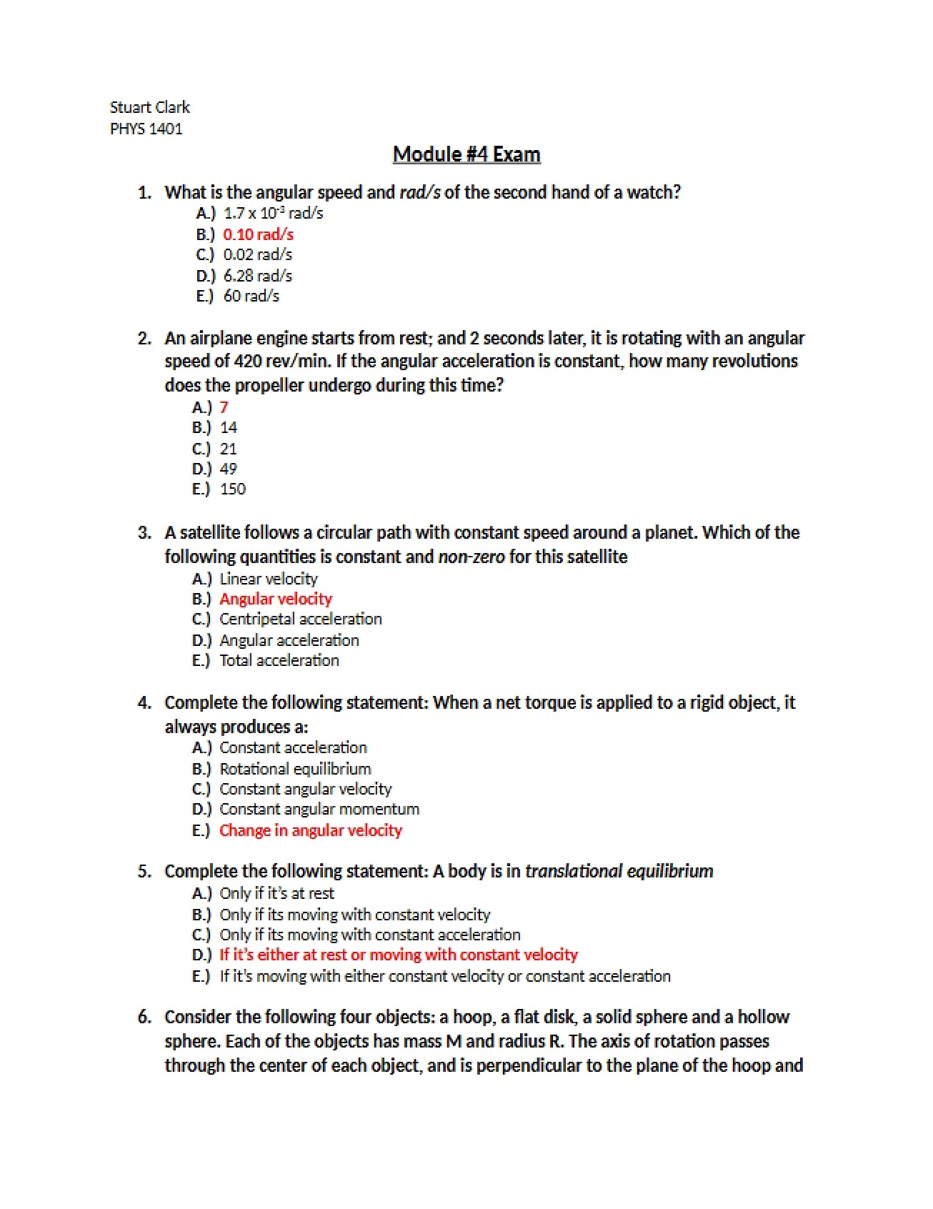 Module Four Test for PHYS 1401