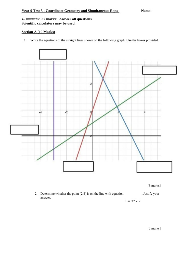 Test 3 - Simultaneous Equations and Coordinate Geometry