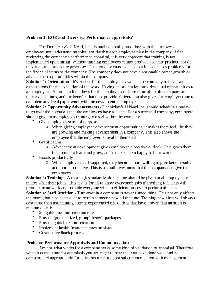 Performance Appraisals and Diversity Solutions for Doohickey's U Need Inc