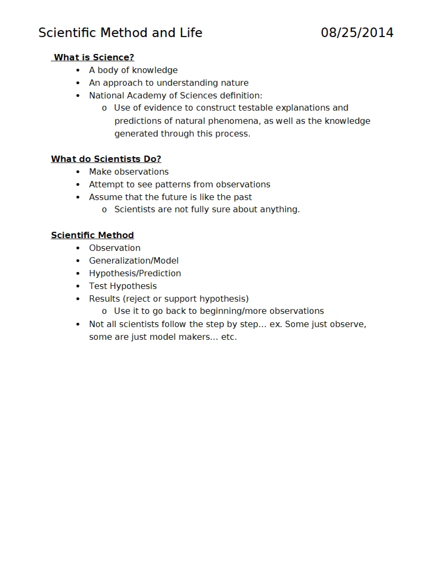 Life and the Scientific Method