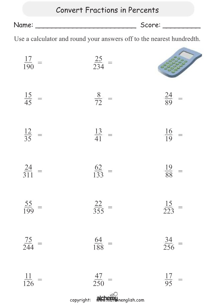 Year 6 Maths - Converting Fractions to Percents Worksheet