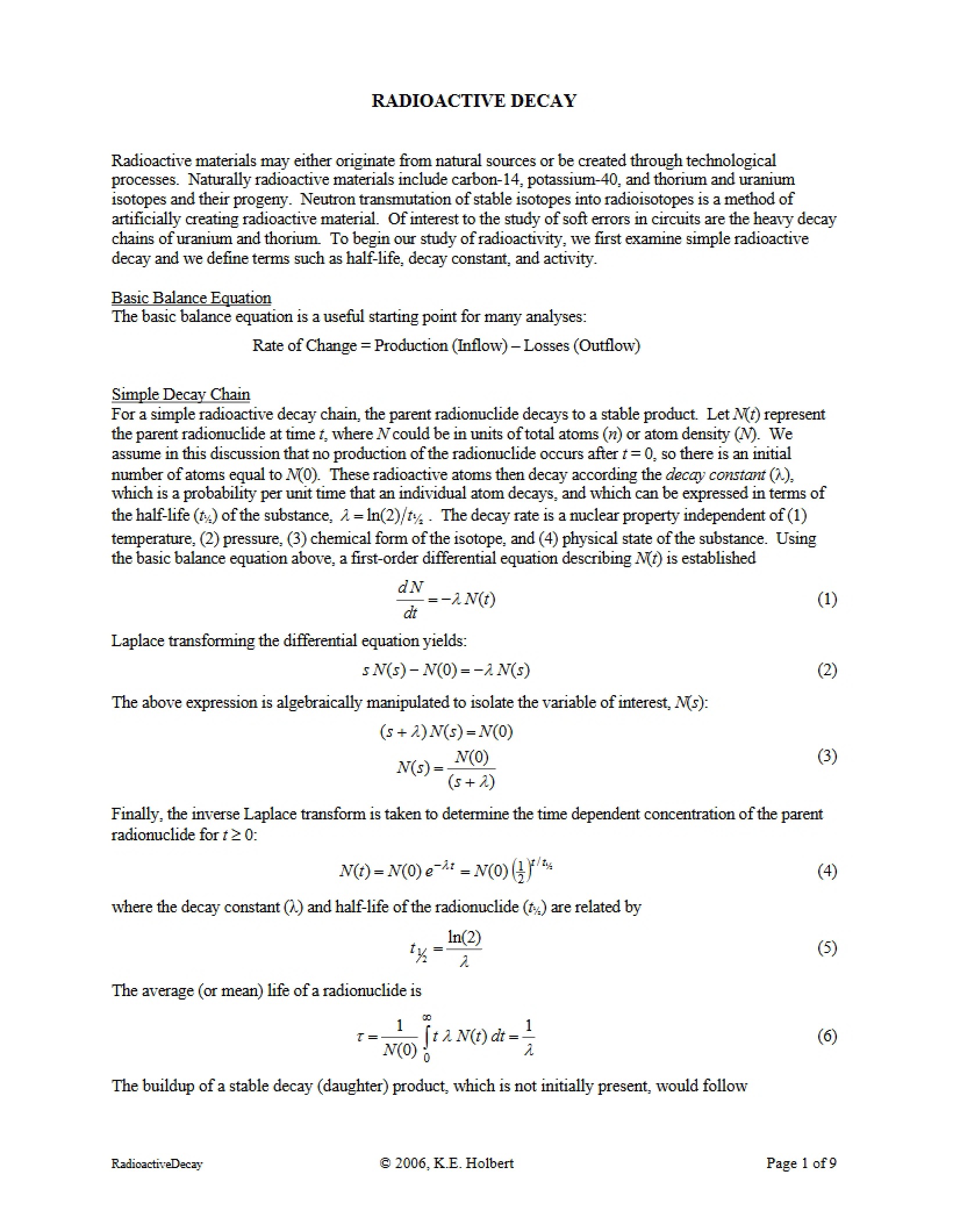 Decay of Radioactivity