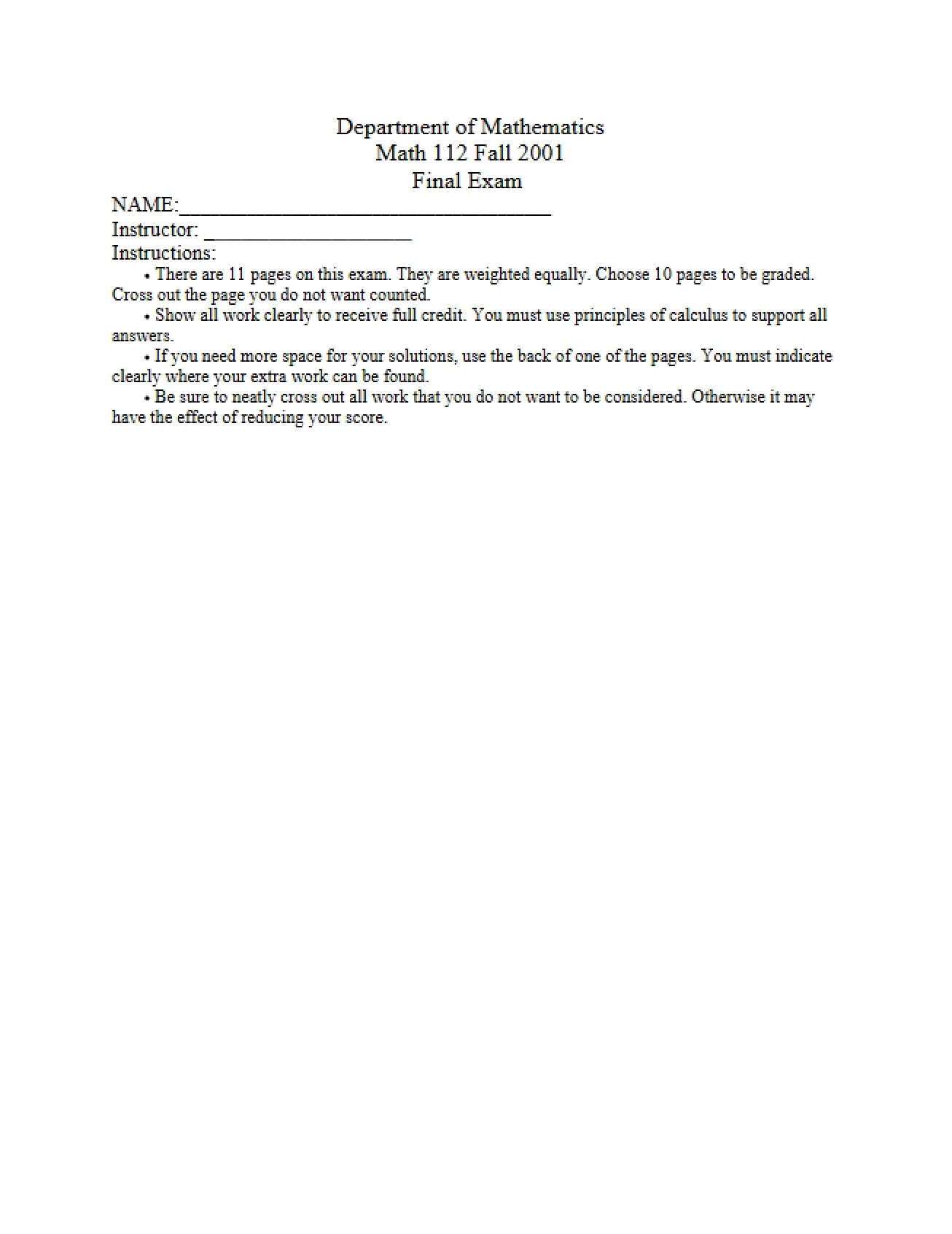 Final Examination (Math 112)