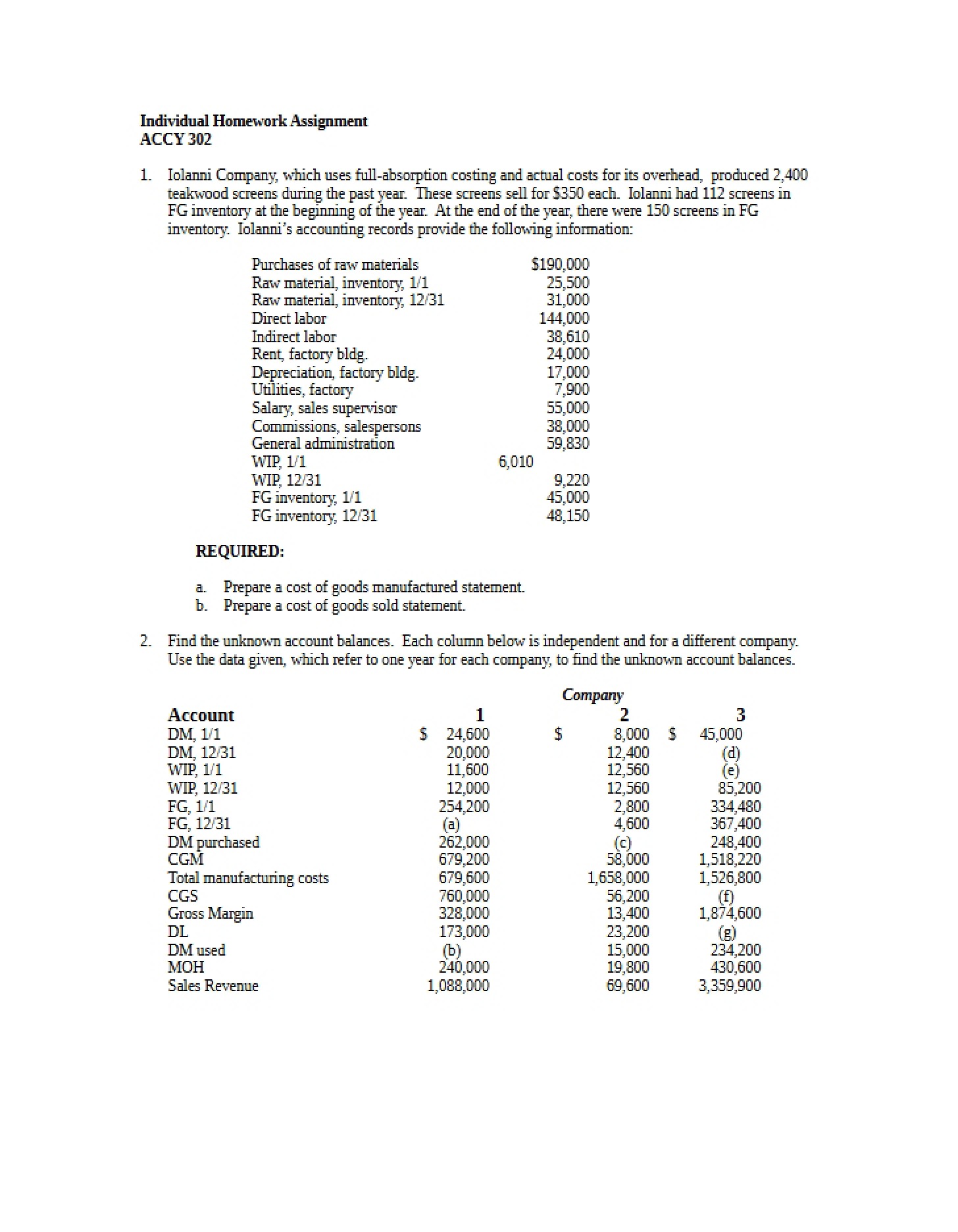 Assignment for Individual Homework