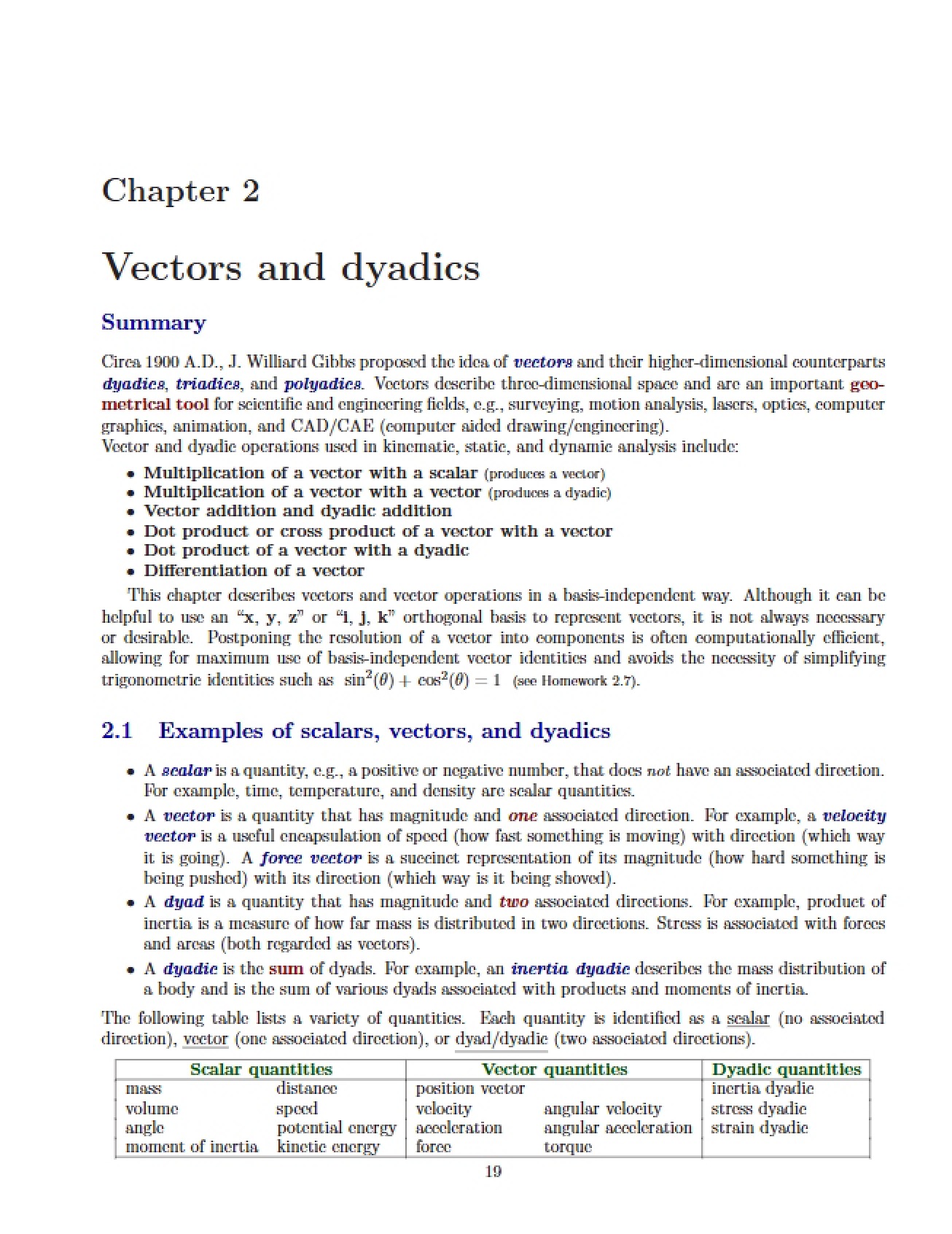 Overview of Vectors and Dyadics