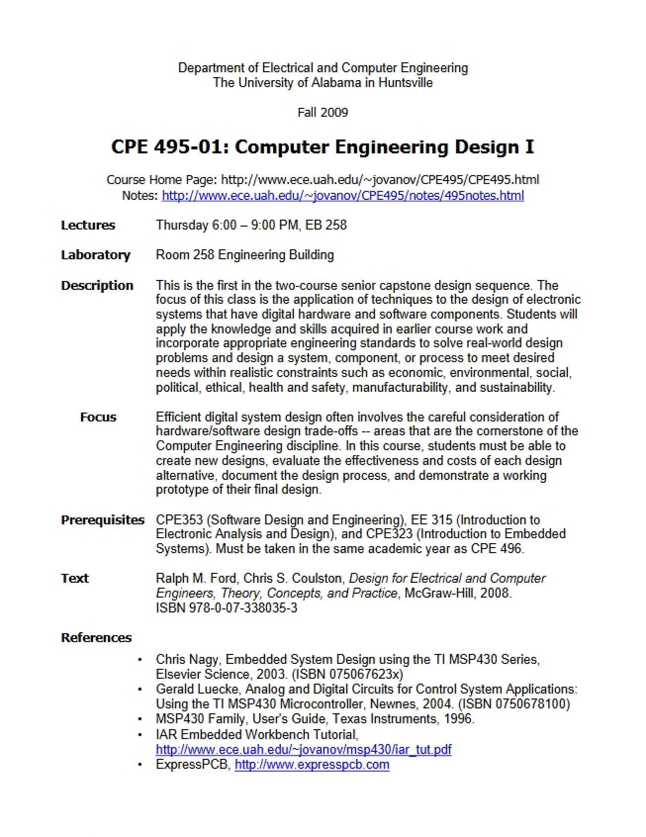 CPE 495 Course Syllabus