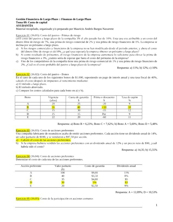 Costo de Capital - Calculando el costo del pasivo y las primas