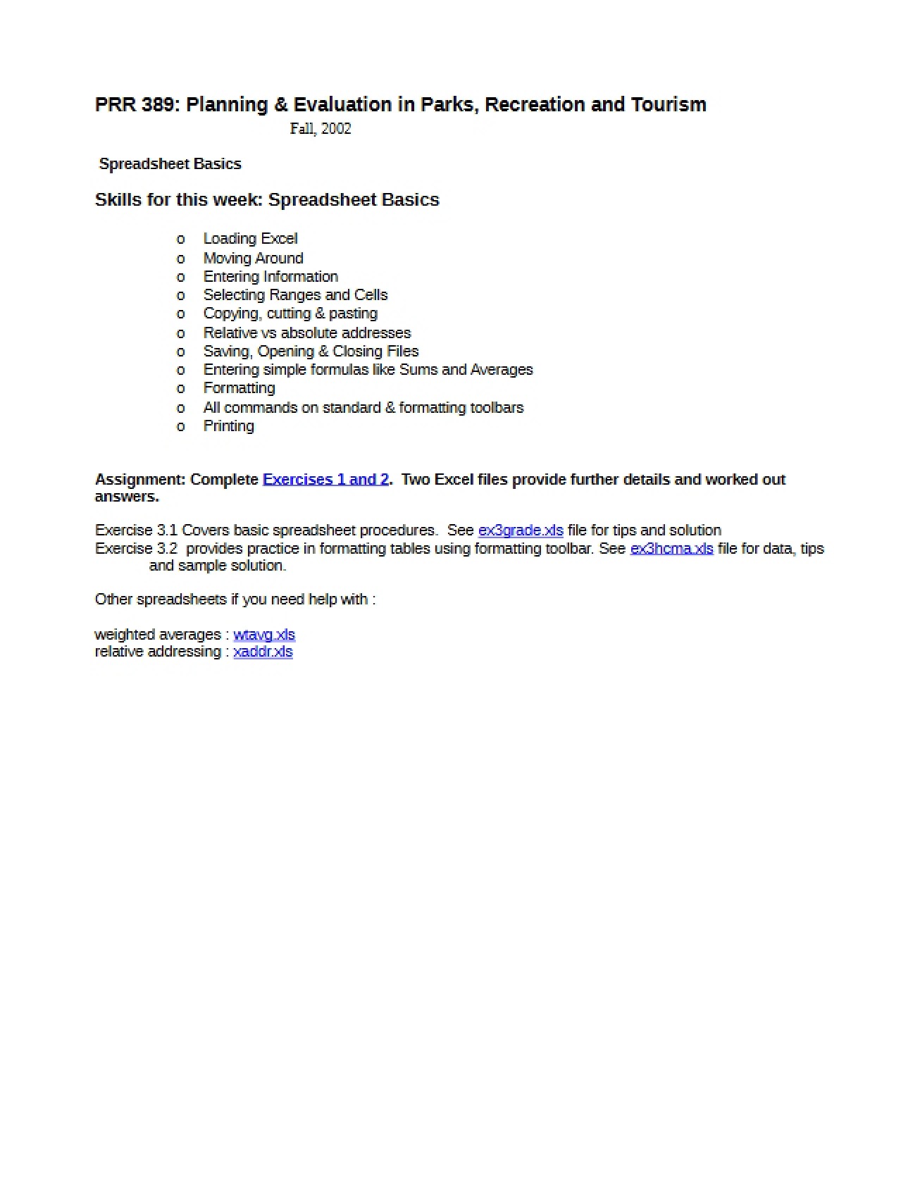Basics of Spreadsheets