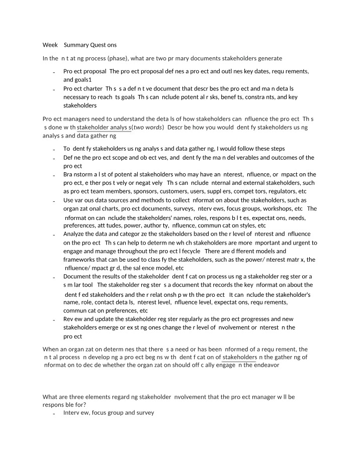 Project Management - Stakeholder Analysis and Data Gathering