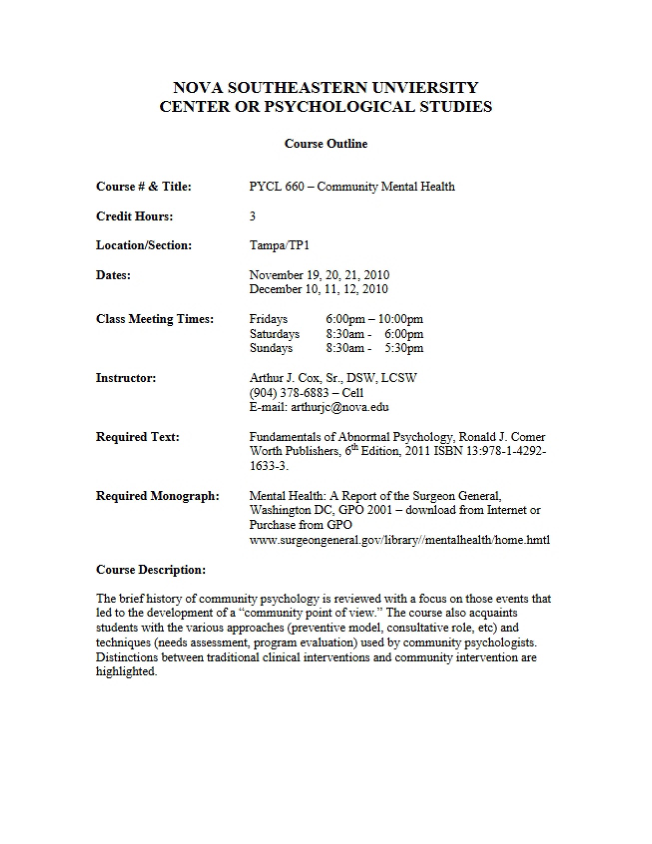 Community Mental Health Syllabus