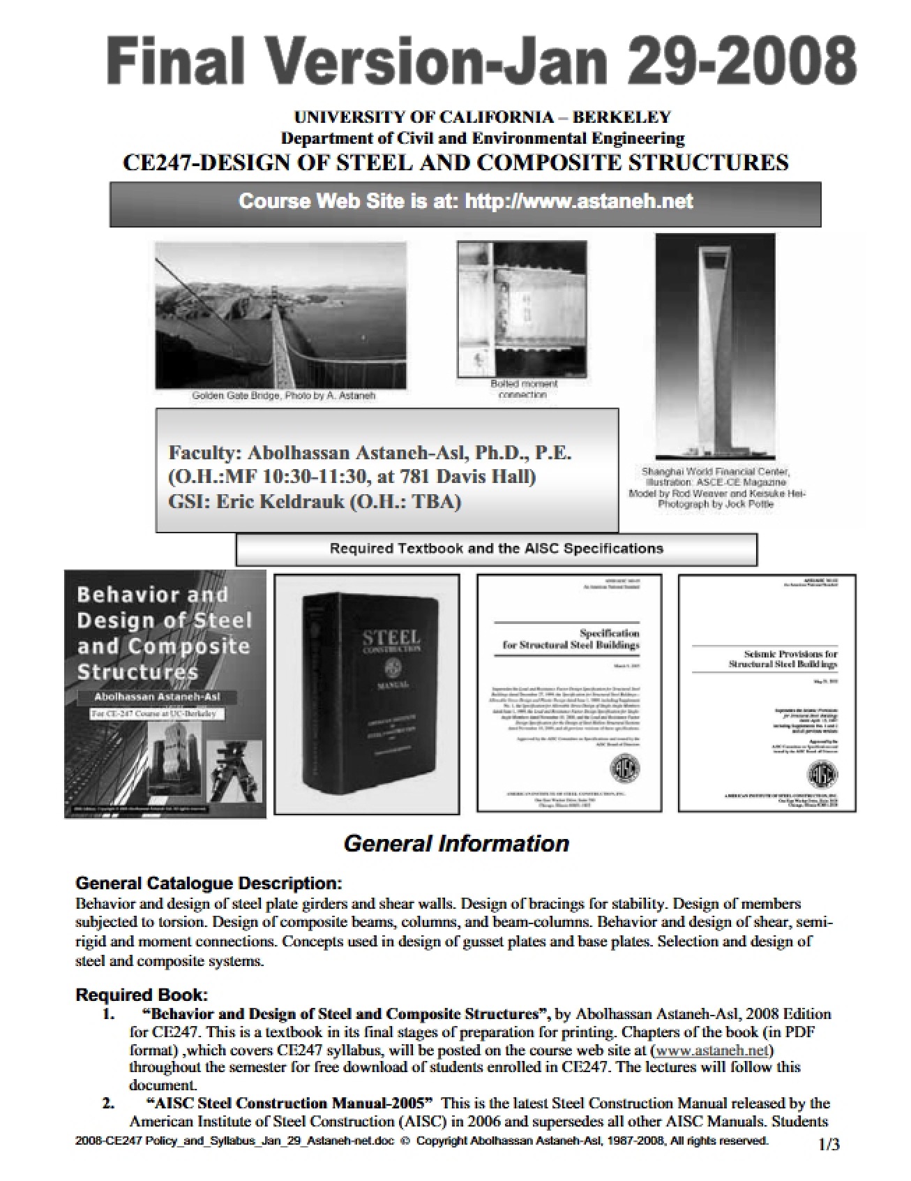 Design of Steel Structures Syllabus and Policy