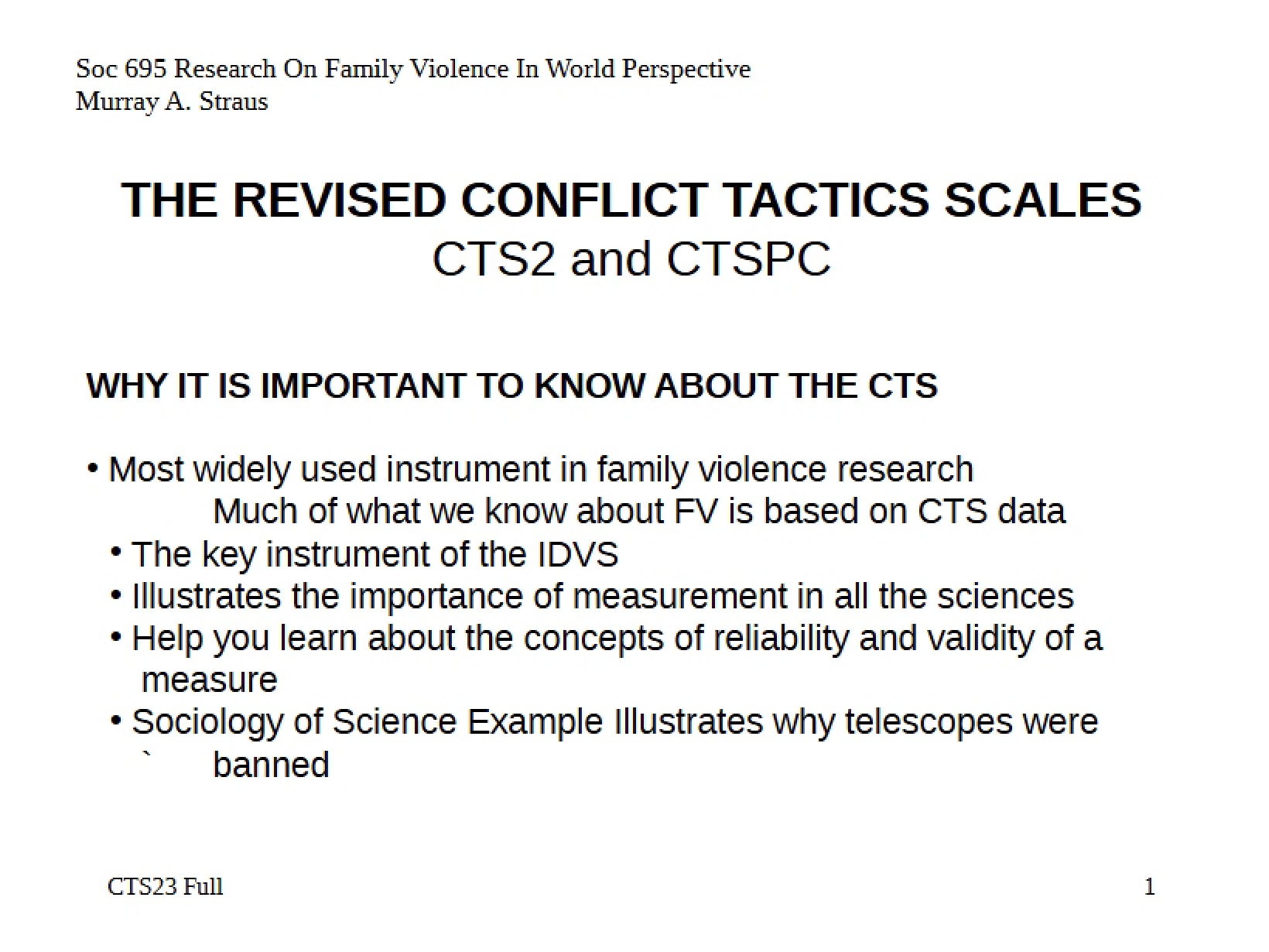 Scales of Conflict Tactics