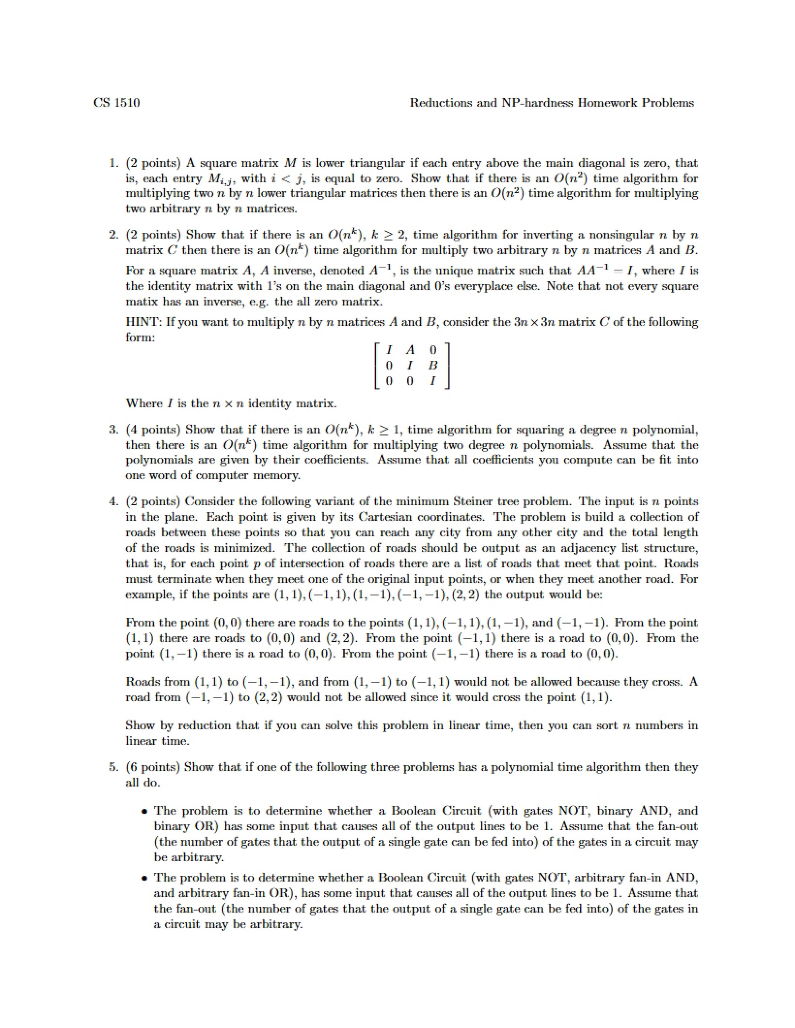 Homework on Reductions