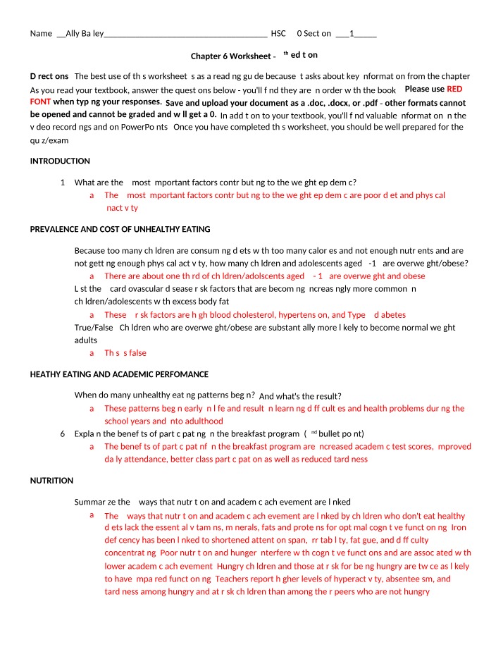 Worksheet for Chapter 6