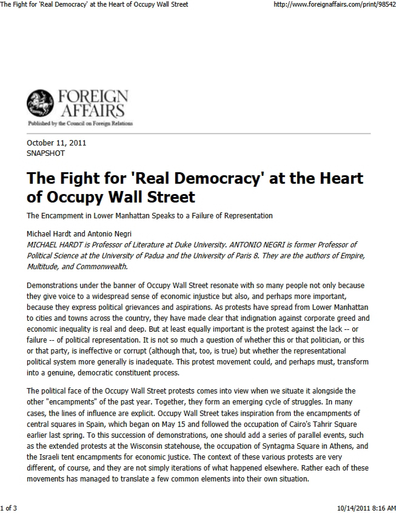Occupy Wall Street and Global Power Structures