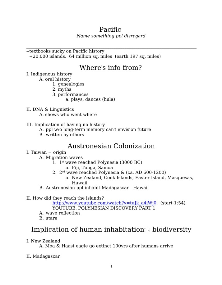 Lecture Notes - Pacific History