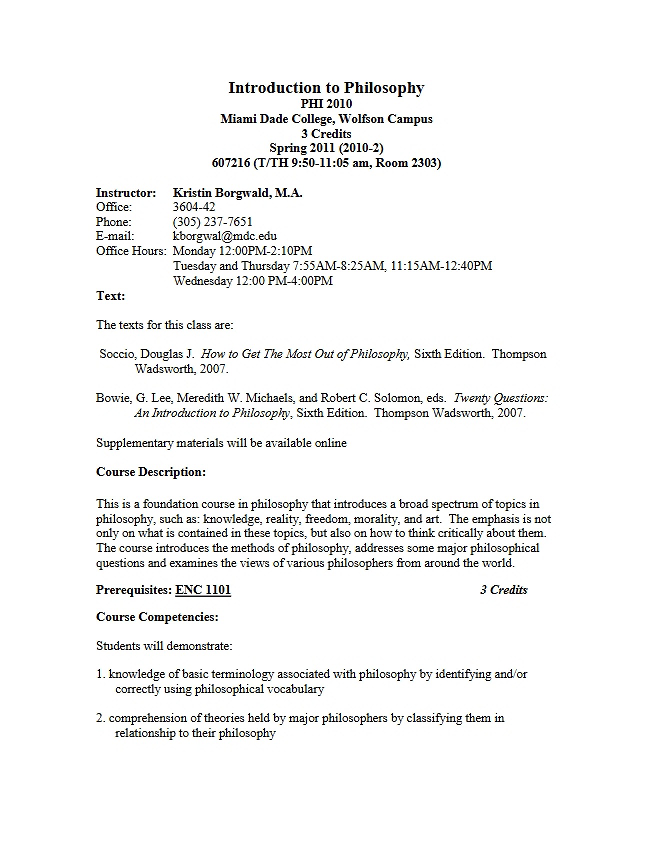 Intro To Philosophy Syllabus