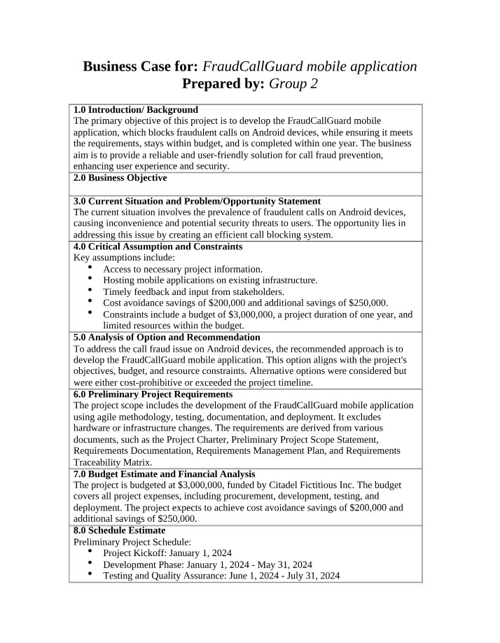 Business Case - FraudCallGuard Mobile Application