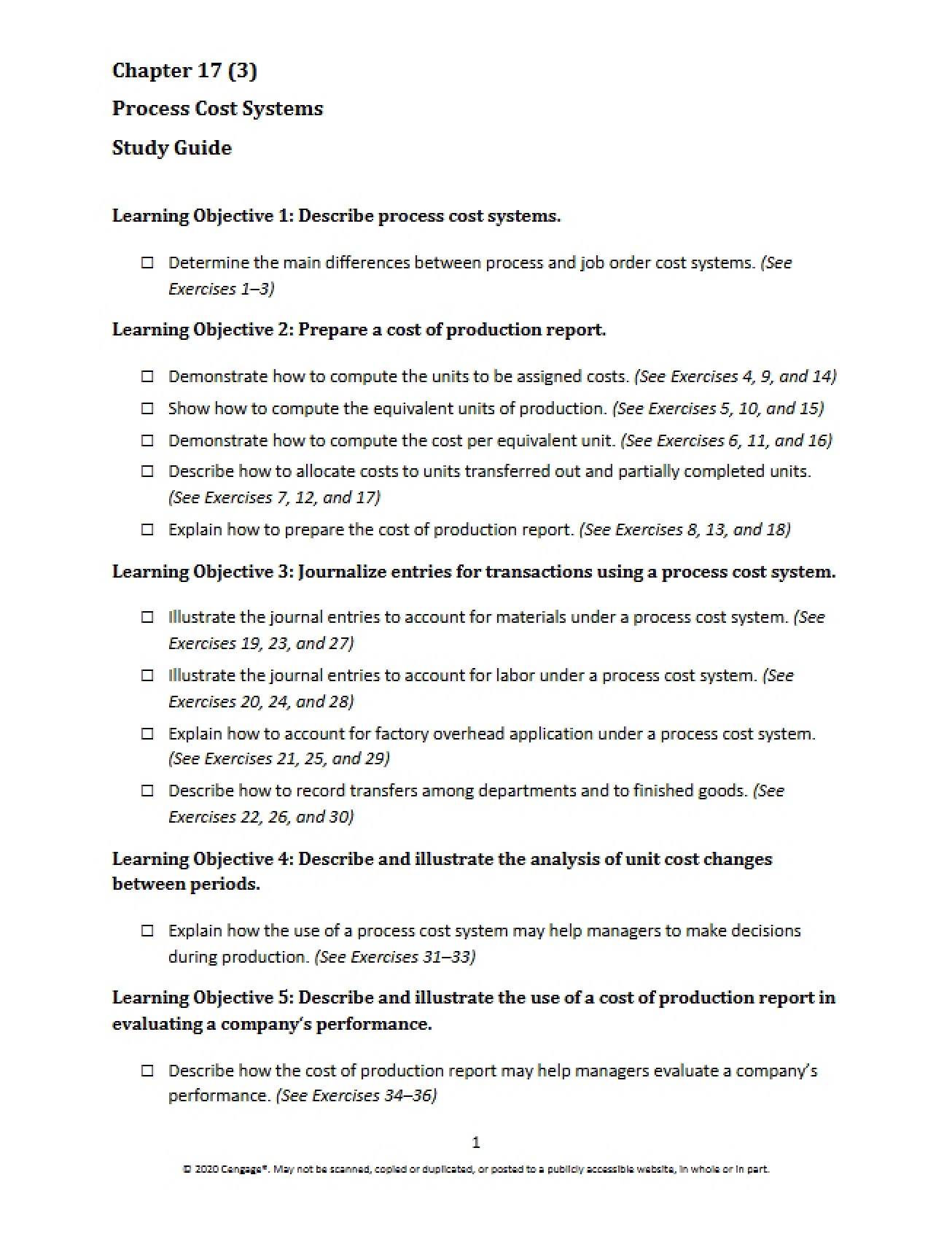 Study Guide for Process Cost Systems