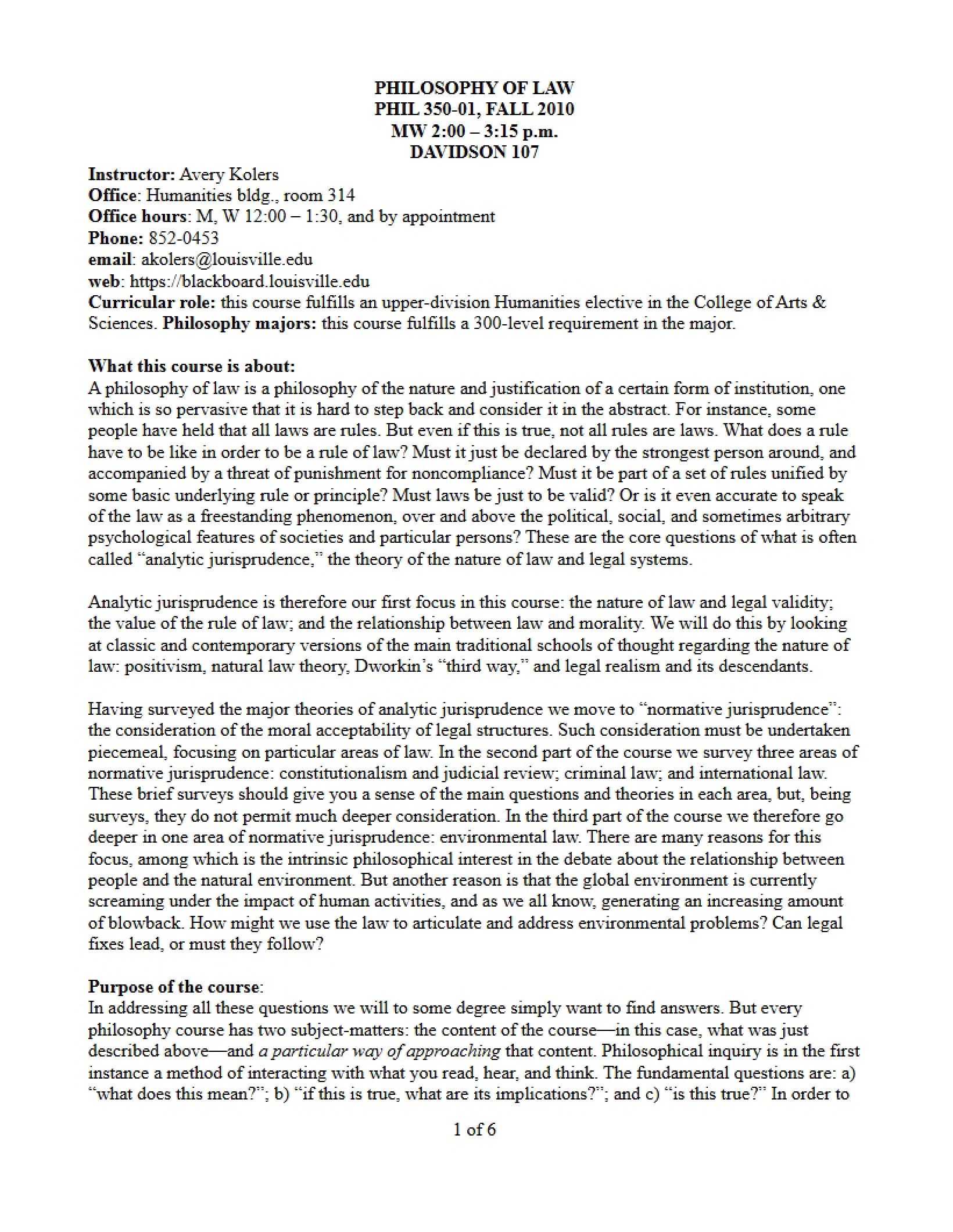 Philosophy of Law Syllabus