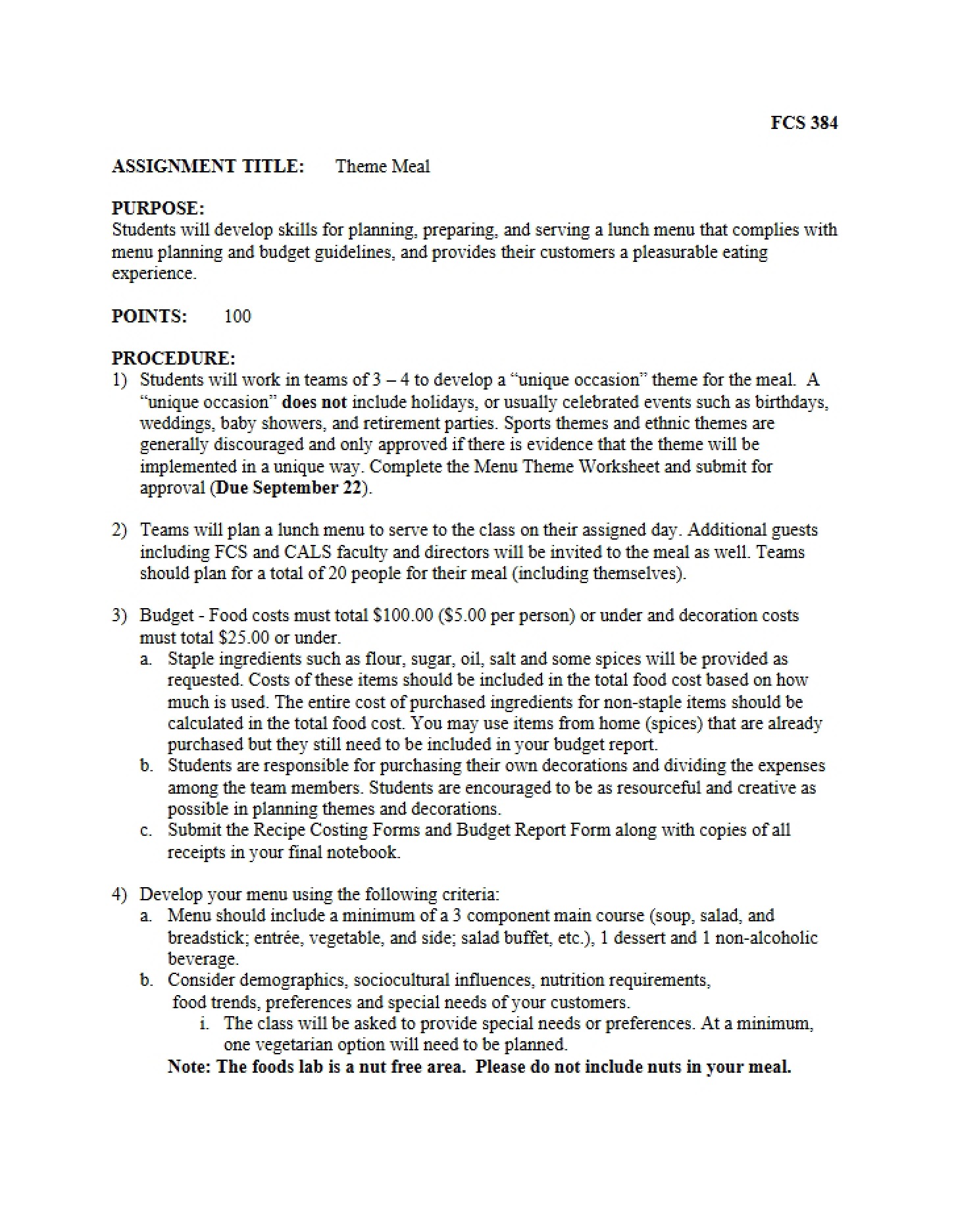 Assignment on Theme Meals