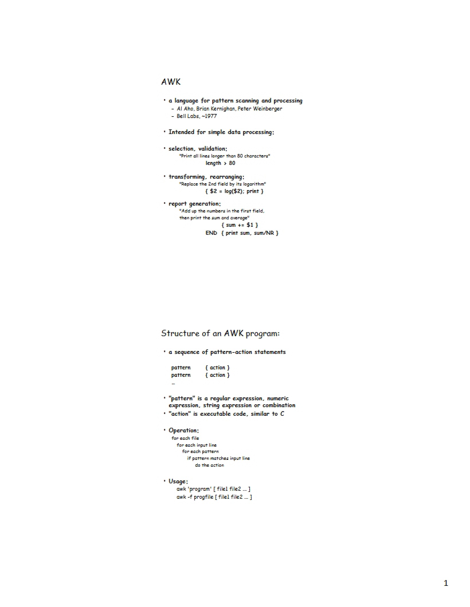 AWK Program Structure