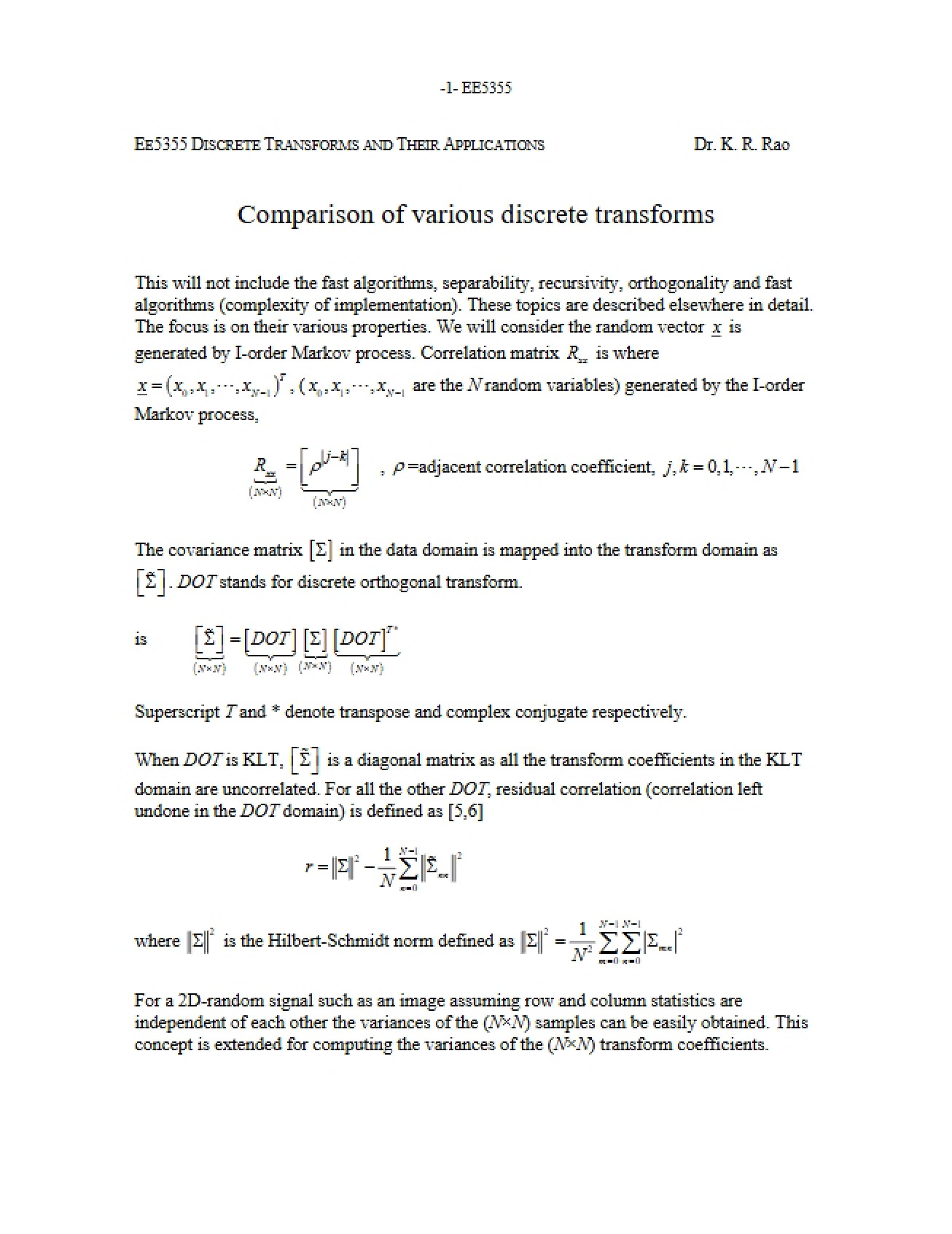 Discrete Transforms Comparison