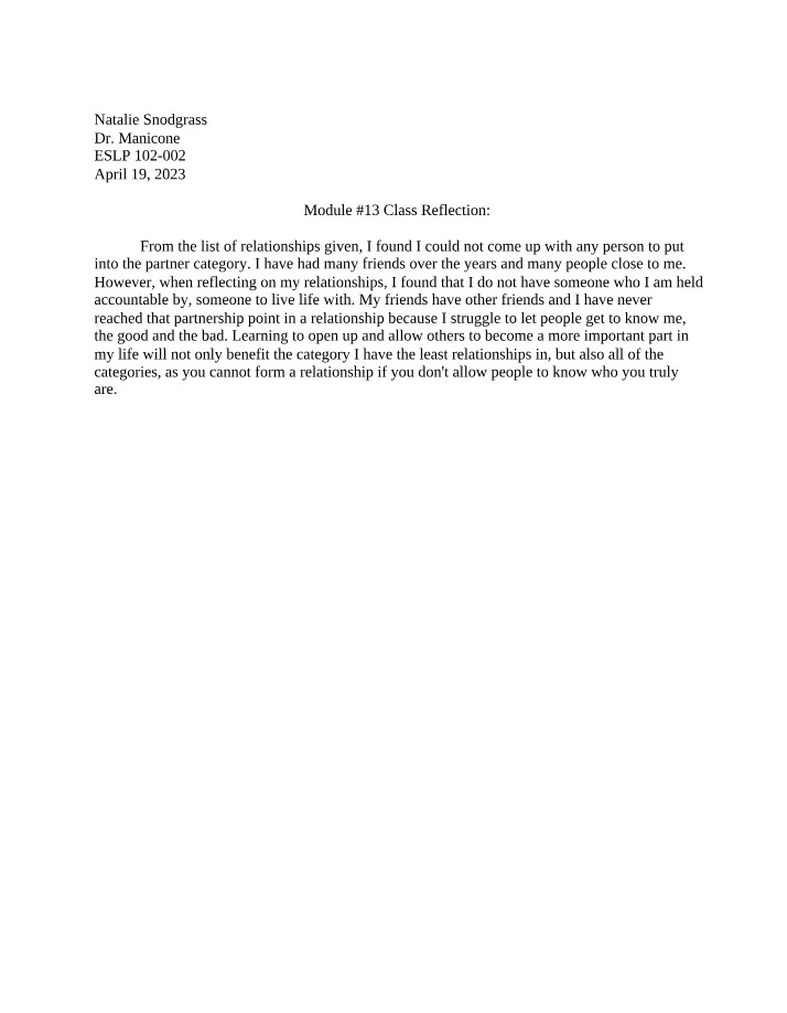Class Reflection - Module 13