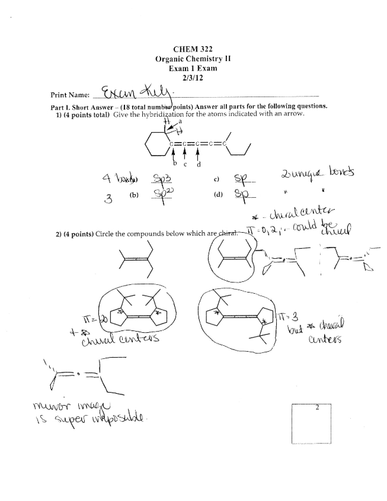 Organic Chemistry II - Exam 1 Solutions (2013)