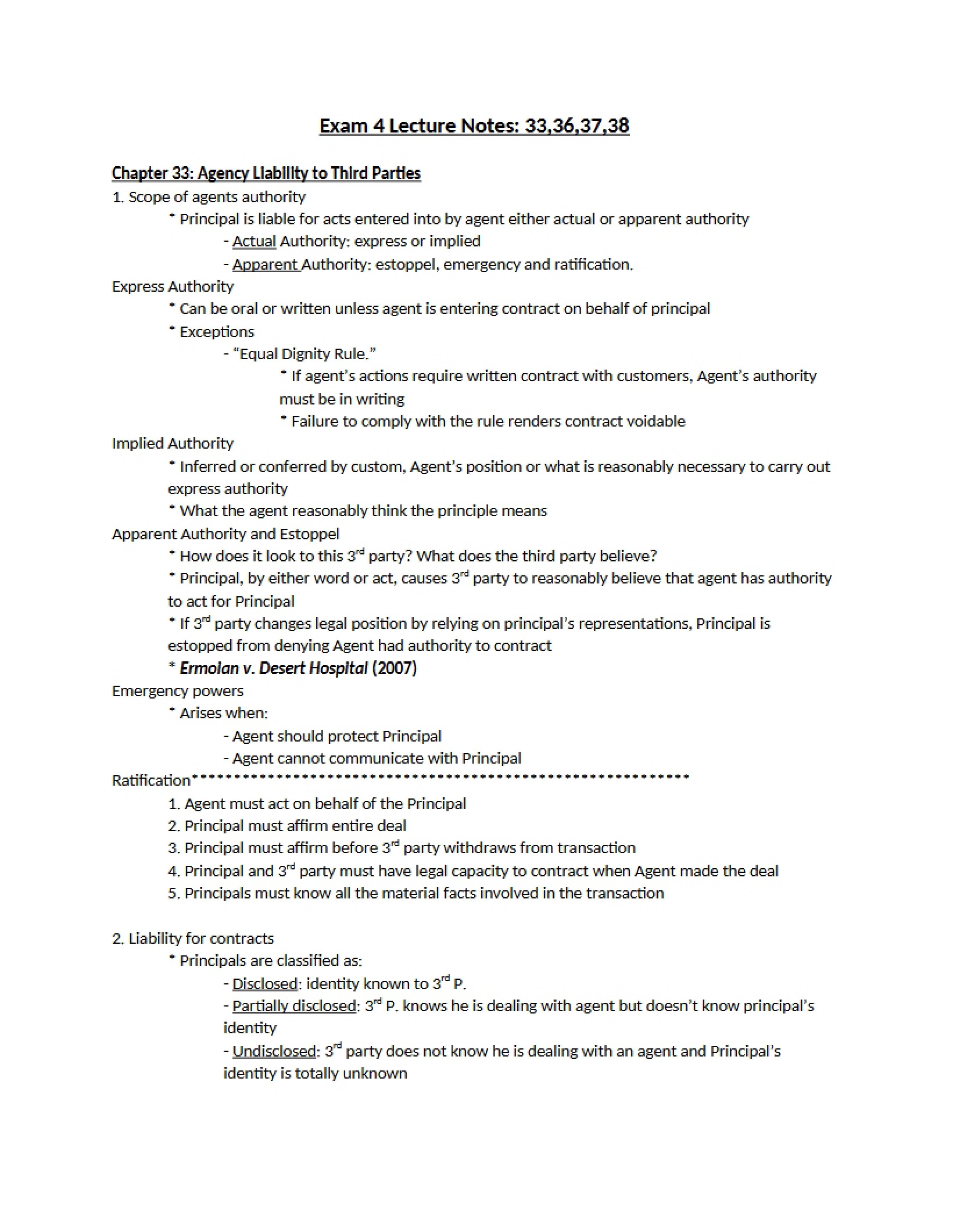 Third Party Agency Liability Chapter 33 - Business Legal Environment