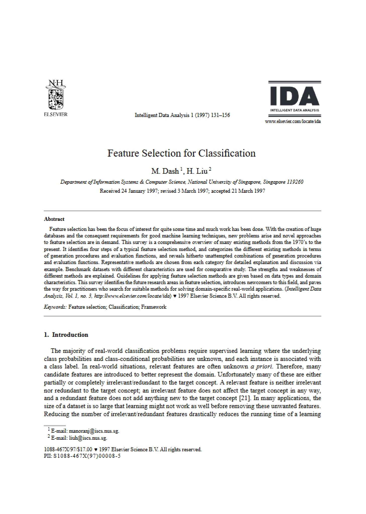 Classification Feature Selection