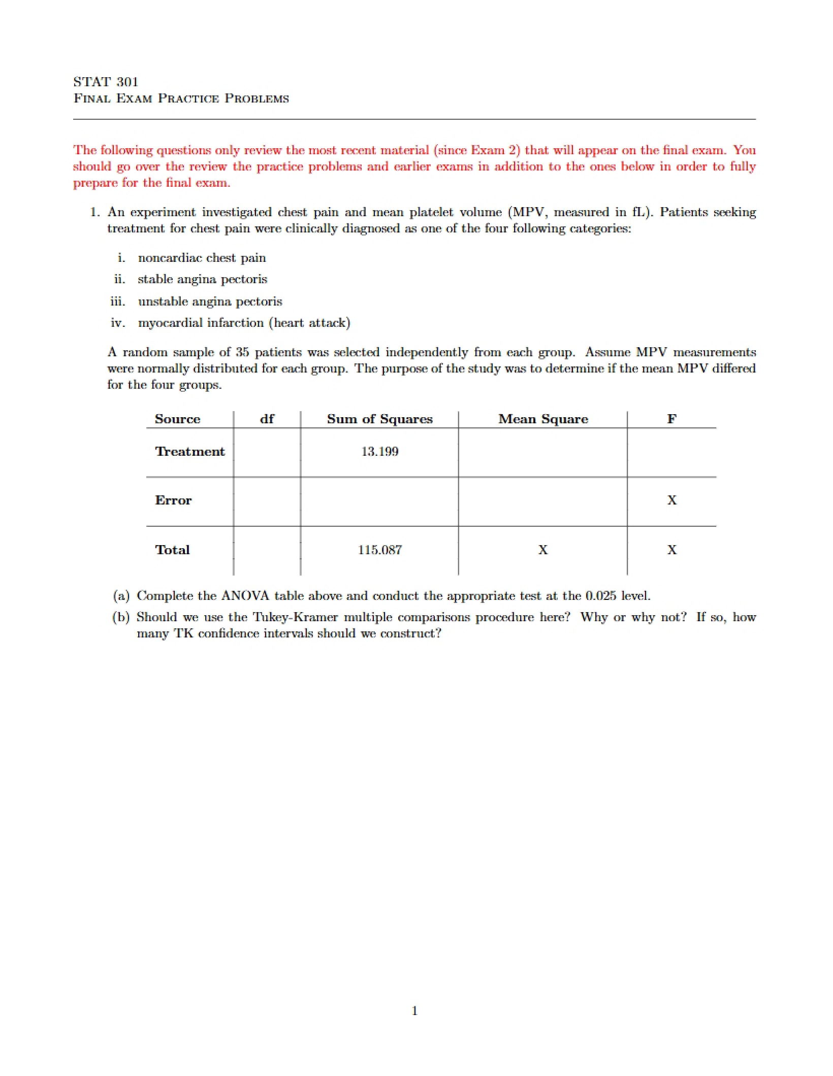 Practice Problems for Final Exam