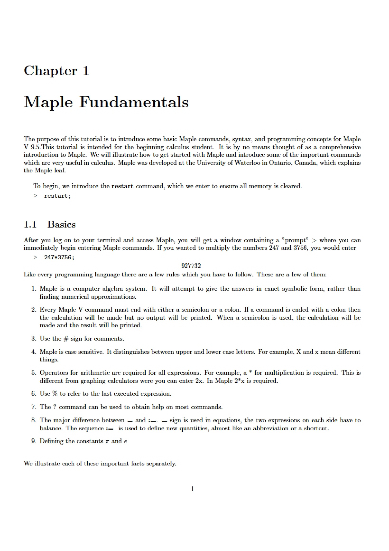Fundamentals of Maple Software